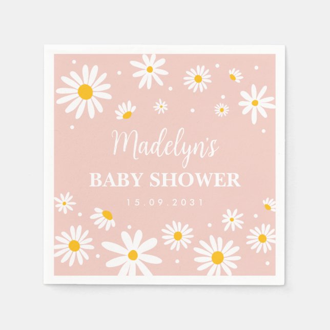 Groovy Boho Blush Daisy Floral Girl Baby Shower Napkin (Front)