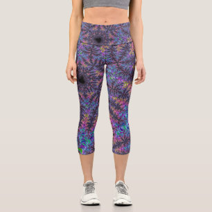 Groovy Boho Colourful Jewel Tone Fractal Art Capri Leggings