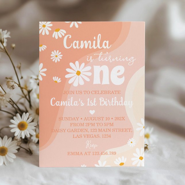 Groovy Boho Daisy 1st Birthday Invitation (Creator Uploaded)