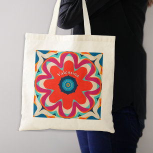 Groovy Boho Flower Colourful Personalised Tote Bag