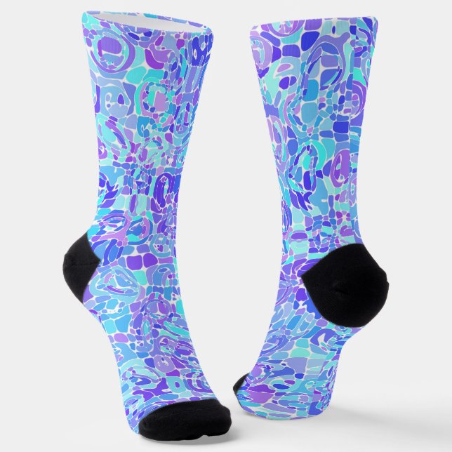 Groovy Boho Funky Quirky Abstract Blob Mosaic Socks (Angled)
