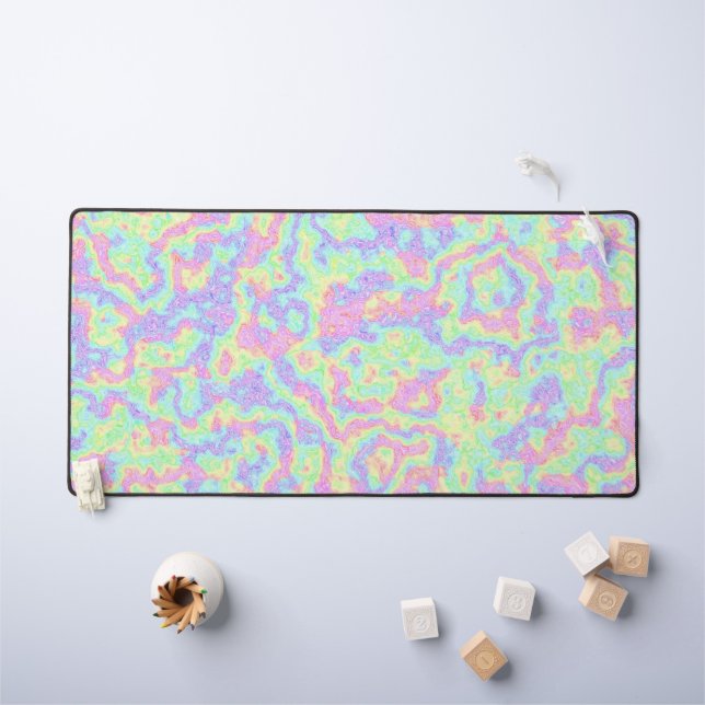 Groovy Boho Hippie Bright Pastel Rainbow Marble Desk Mat (Kids Table)