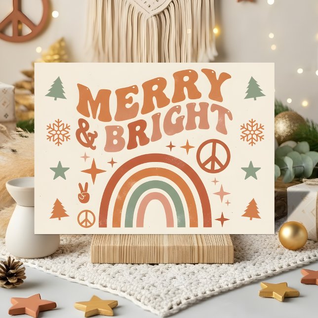 Groovy Boho Merry & Bright Christmas Holiday Card (Creator Uploaded)