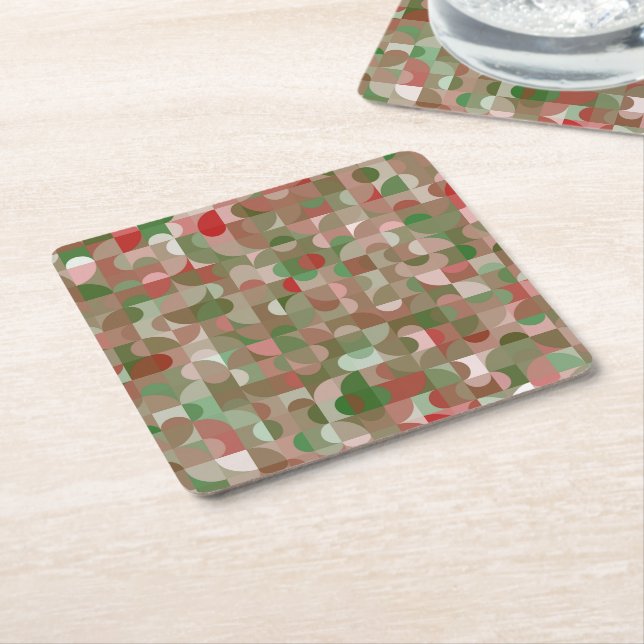 Groovy Boho Mod Retro Geometric Christmas  Square Paper Coaster (Angled)