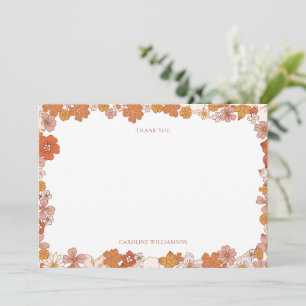 Groovy Boho Orange Floral Baby Shower Custom Thank You Card