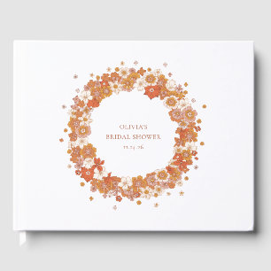Groovy Boho Orange Floral Bridal Shower Custom  Guest Book