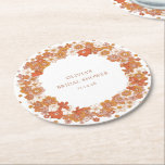 Groovy Boho Orange Floral Bridal Shower Custom  Round Paper Coaster<br><div class="desc">Groovy Boho Orange Floral Frame Bridal Shower Custom Round Paper Coaster</div>