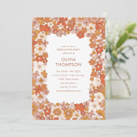 Groovy Boho Orange Floral Frame Graduation Party