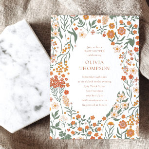 Groovy Boho Orange Wildflower Whimsy Baby Shower Invitation