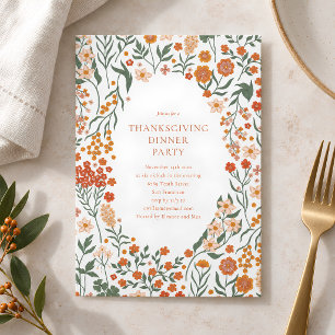 Groovy Boho Orange Wildflower Whimsy Thanksgiving Invitation