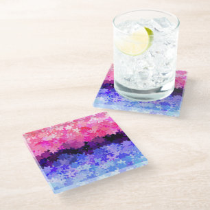 Groovy Boho Quirky Retro Floral Omnisexual Pride Glass Coaster