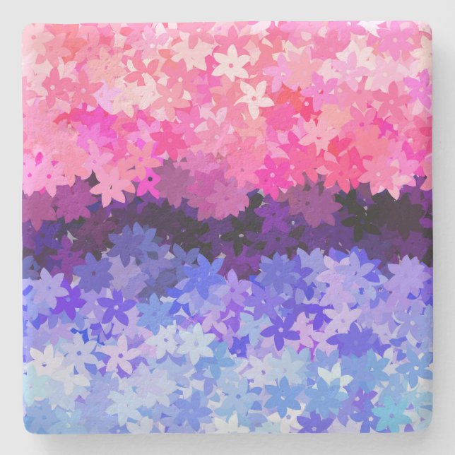 Groovy Boho Quirky Retro Floral Omnisexual Pride Stone Coaster (Front)