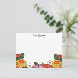 Groovy Boho Retro Flowers Personalised Stationery Card