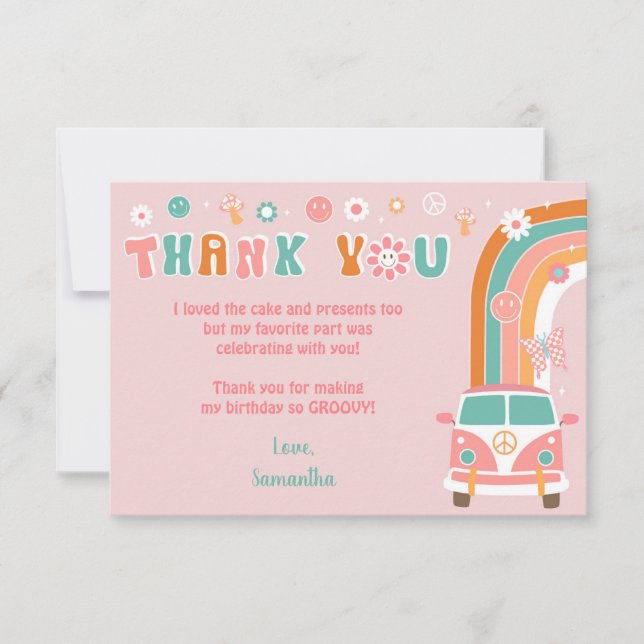 Groovy Boho Retro Hippie Thank You Notes Cards (Front)