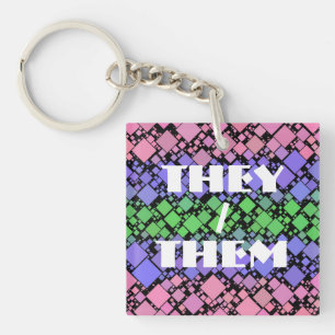 Groovy Boho Retro Mod Geometric Trigender Pride Key Ring