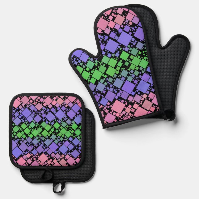Groovy Boho Retro Mod Geometric Trigender Pride Oven Mitt & Pot Holder Set (Front/Back)