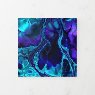 Groovy Boho Vibrant Blue Monochrome Fractal Marble Tri-Fold Card