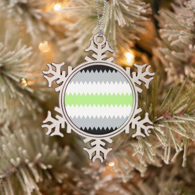 Groovy Boho ZigZag Abstract Agender Pride Flag Snowflake Pewter Christmas Ornament (Tree)