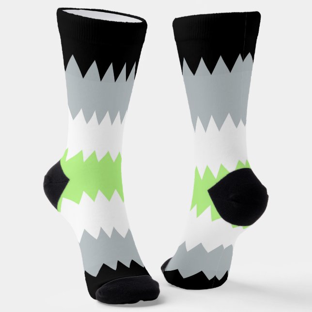 Groovy Boho ZigZag Abstract Agender Pride Flag Socks (Angled)