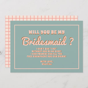 Groovy Bold Blue Pink Red Bridesmaid Proposal  Invitation