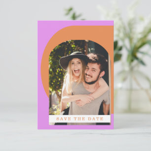 Groovy Bold Fun Typography Pink Orange Photo  Save The Date