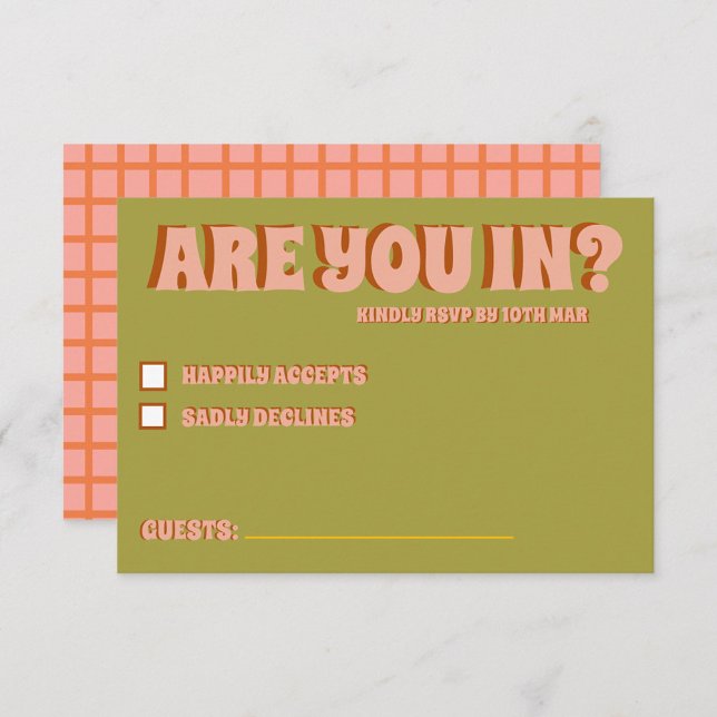 Groovy Bold Green Yellow Red Funky RSVP  Card (Creator Uploaded)