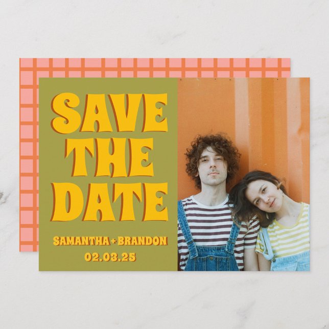 Groovy Bold Green Yellow Red Funky  Save The Date (Creator Uploaded)