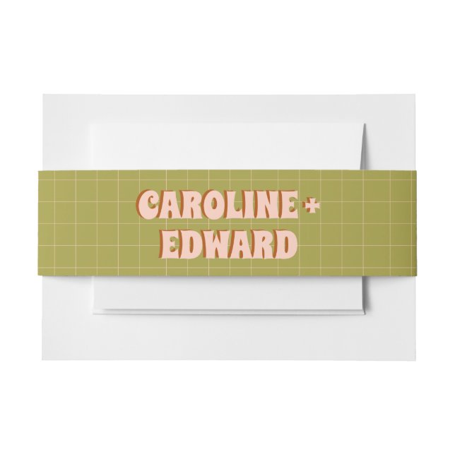 Groovy Bold Green Yellow Red Funky Wedding Invitation Belly Band (Front Example)