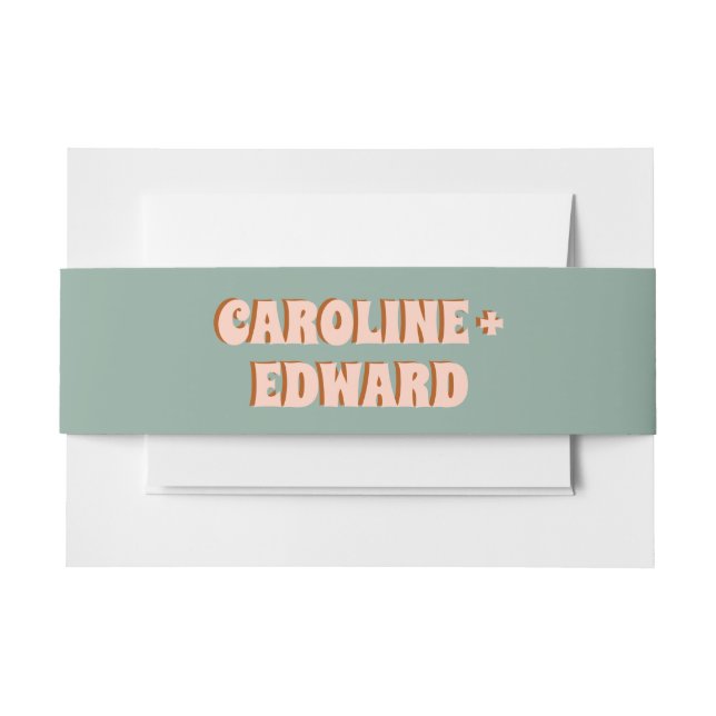 Groovy Bold Green Yellow Red Funky Wedding Invitation Belly Band (Front Example)