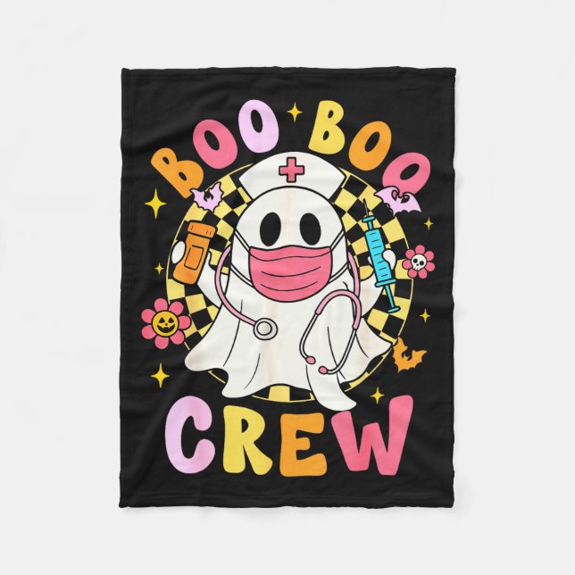 Groovy Boo Boo Crew Nurse Funny Ghost Women Hallow Fleece Blanket (Front)