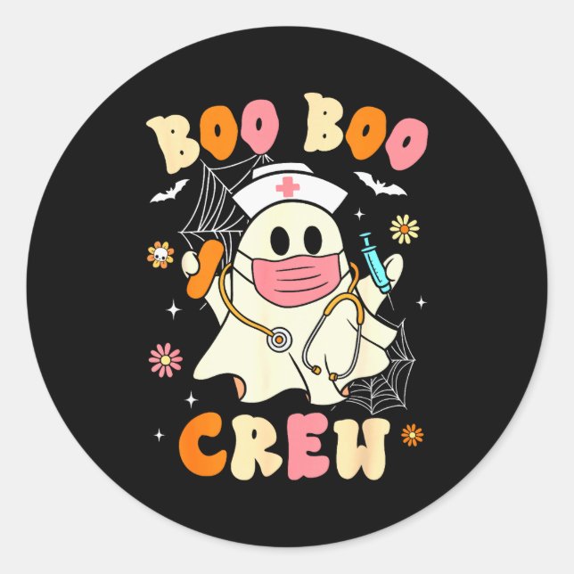Groovy Boo Boo Crew Nurse Halloween Cute Ghost Wom Classic Round Sticker (Front)