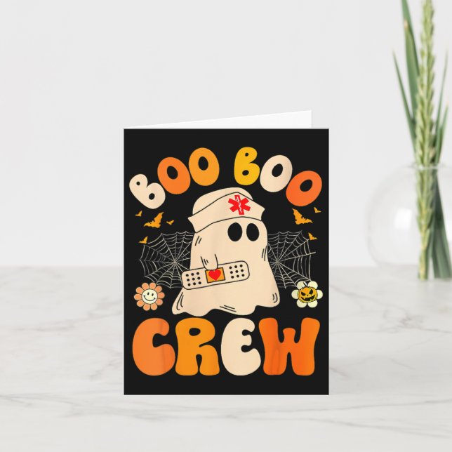 Groovy Boo Crew Nurse Funny Ghost Women Halloween  Card (Front)