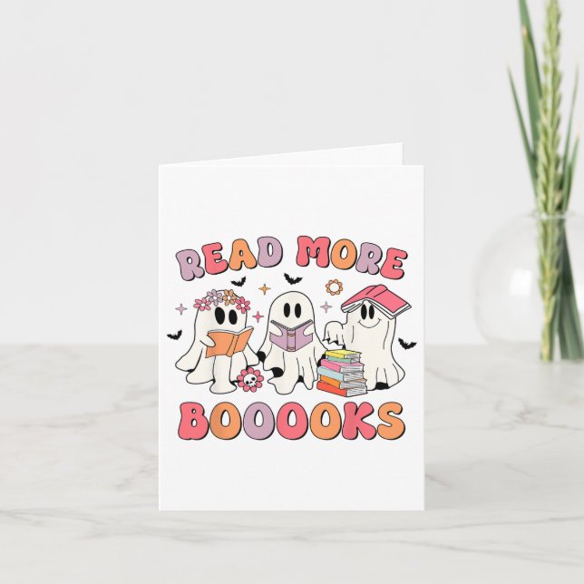 Groovy Booooks Ghost Read More Books Funny Teacher Card (Front)