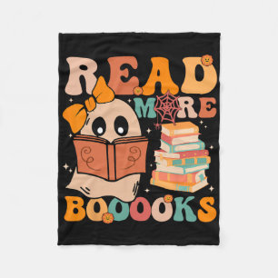Groovy Booooks Ghost Read More Books Funny Teacher Fleece Blanket