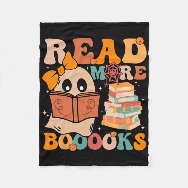 Groovy Booooks Ghost Read More Books Funny Teacher Fleece Blanket (Front)