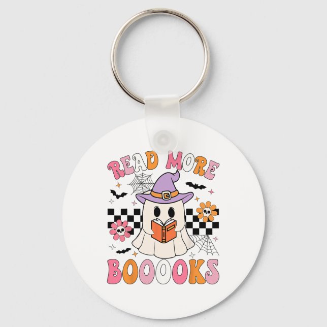 Groovy Booooks Ghost Read More Books Funny Teacher Key Ring (Front)