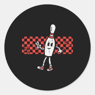 Groovy Bowling Pin Peace Retro Bowler Boys Kids Me Classic Round Sticker