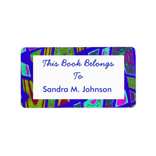 groovy bright blue bookplates label (Front)
