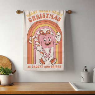 Groovy & Bright Christmas Merry Funny Retro Hippie Tea Towel