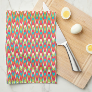 Groovy Bright Squiggly Waves Tea Towel