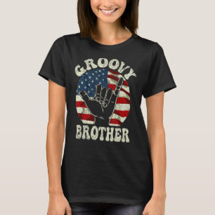 Groovy Brother 70s Aesthetic USA Flag Retro Brothe T-Shirt