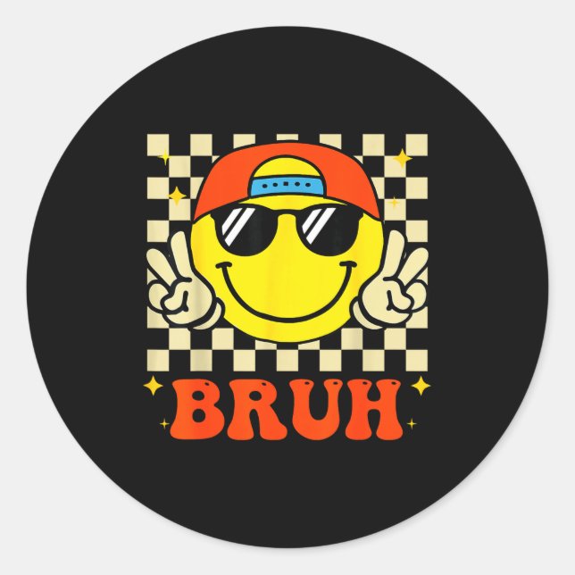 Groovy Bruh For Girls Kids Boys Smile Face  Classic Round Sticker (Front)