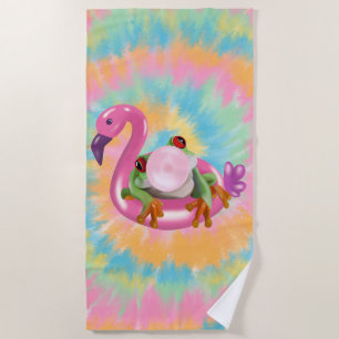 Groovy Bubblegum Blowing Tree Frog Tie Dye  Beach Towel