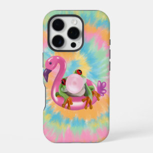 Groovy Bubblegum Blowing Tree Frog Tie Dye iPhone 16 Pro Case