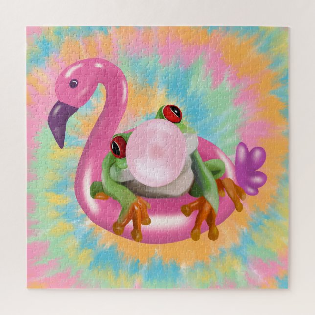 Groovy Bubblegum Blowing Tree Frog Tie Dye  Jigsaw Puzzle (Vertical)