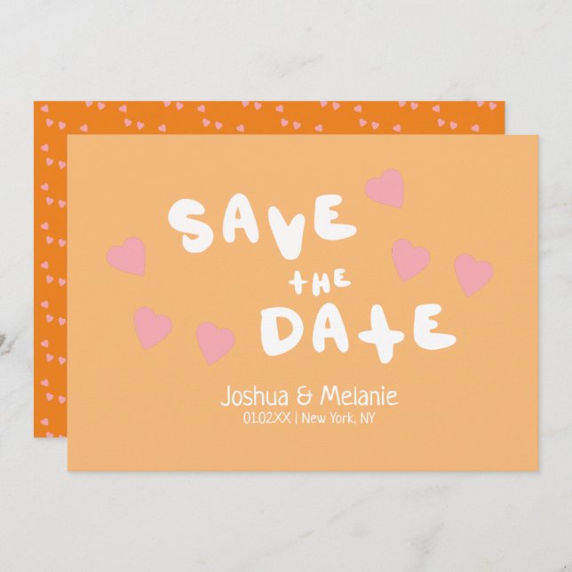 Groovy Bubbles Handdrawn Hearts Save the Dates  (Front/Back)