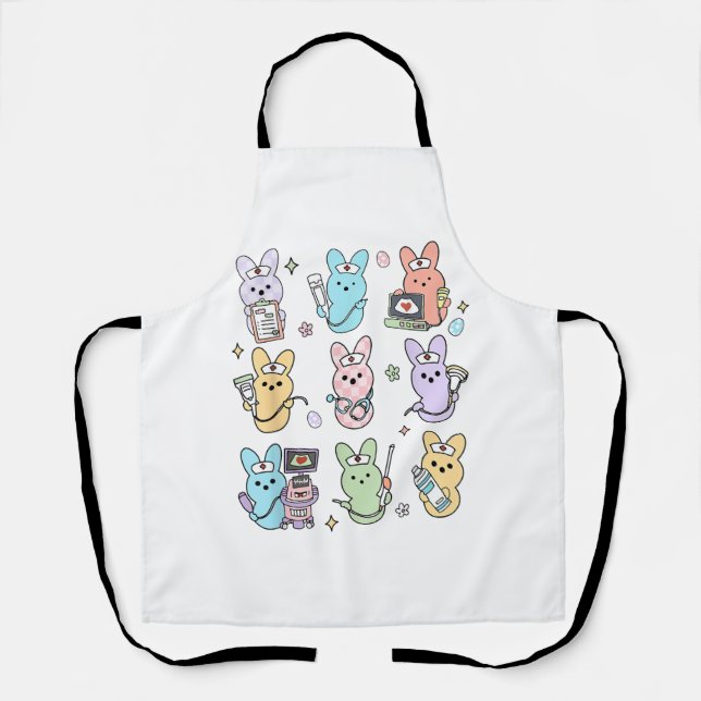 Groovy Bunnies Candy Ultrasound Tech Easter Sonogr Apron (Front)