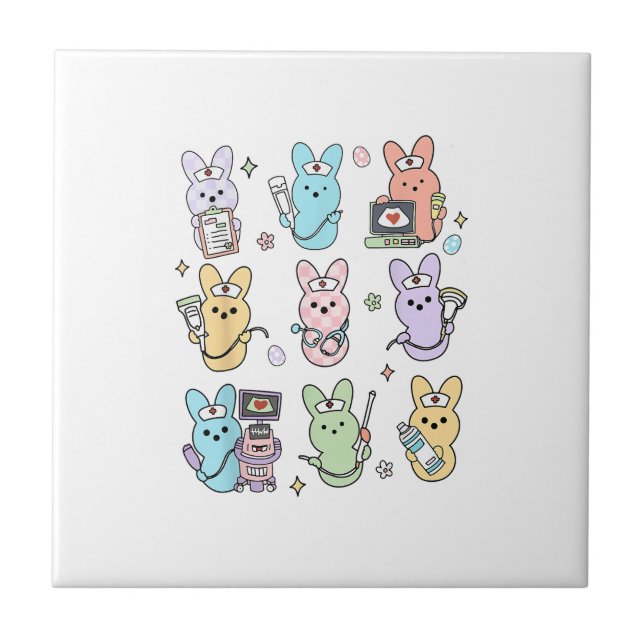 Groovy Bunnies Candy Ultrasound Tech Easter Sonogr Tile (Front)