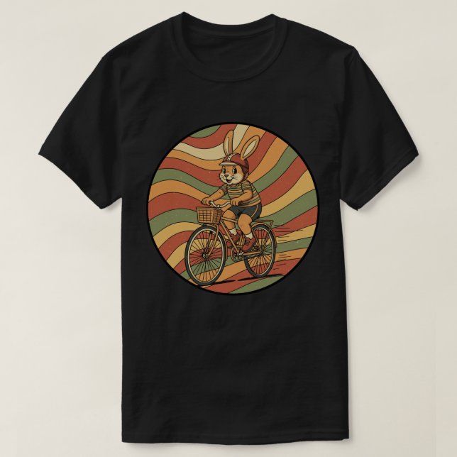 Groovy Bunny on a Bike - Retro Cycling Trip T-Shirt (Design Front)