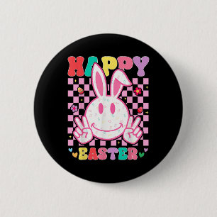 Groovy Bunny Smile Face Happy Easter Day Men Kids 6 Cm Round Badge